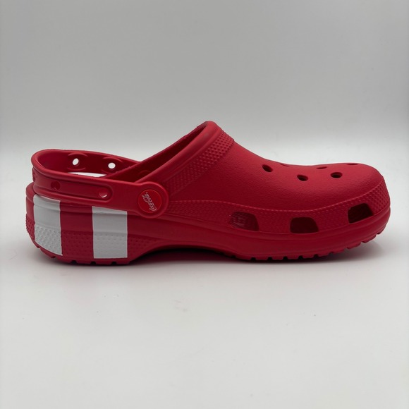 Limited Edition Coca Cola Crocs Red White Stripes Pom Pom Size 8 10 - Picture 3 of 8